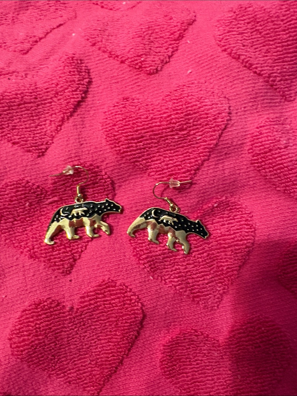 Kids Gold and Black Bear Dangle Earrings
